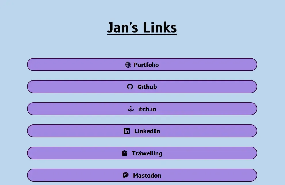 A website with a list of links.