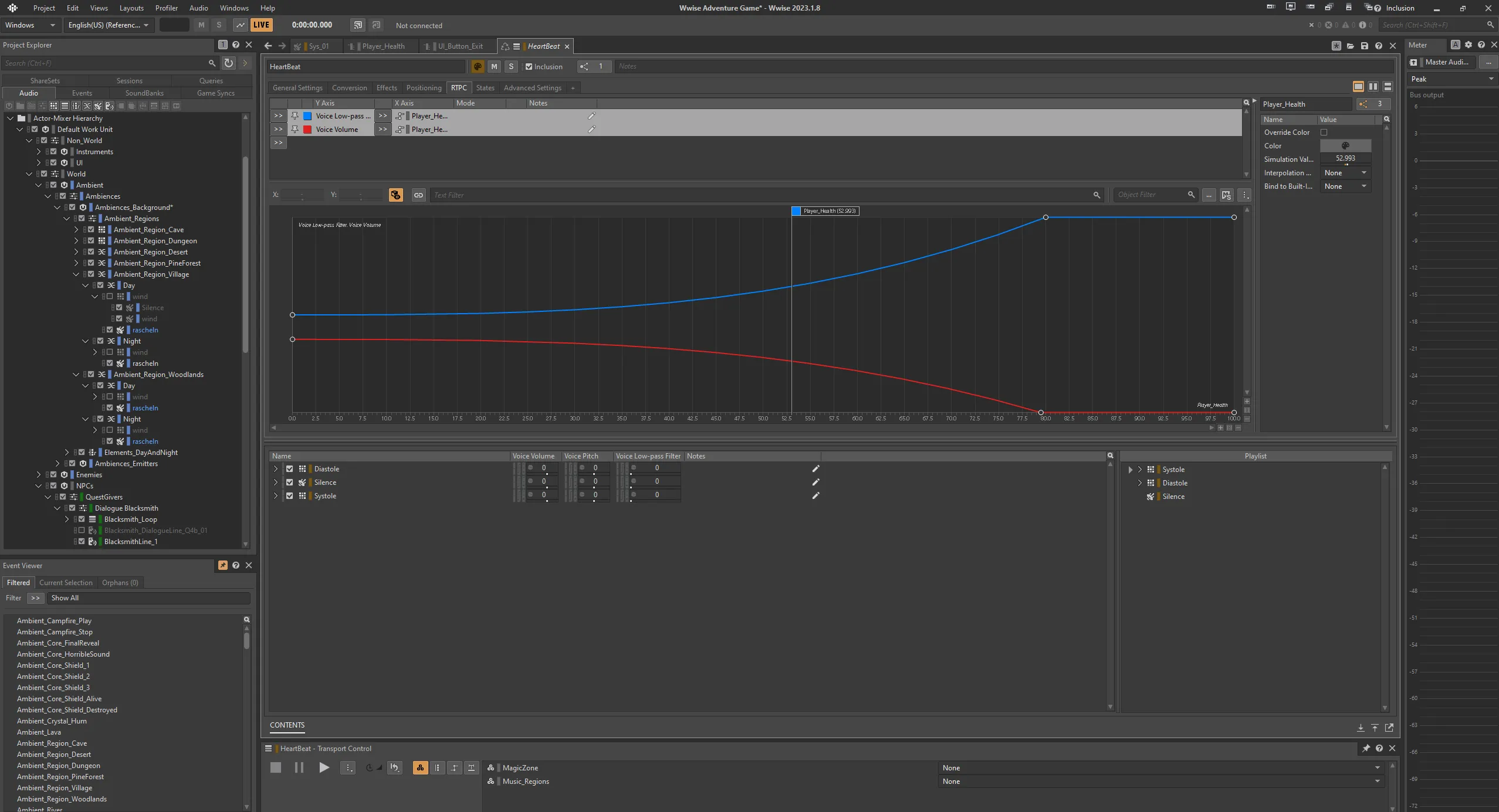 A screenshot from Wwise. Two RTPC curves are in view.